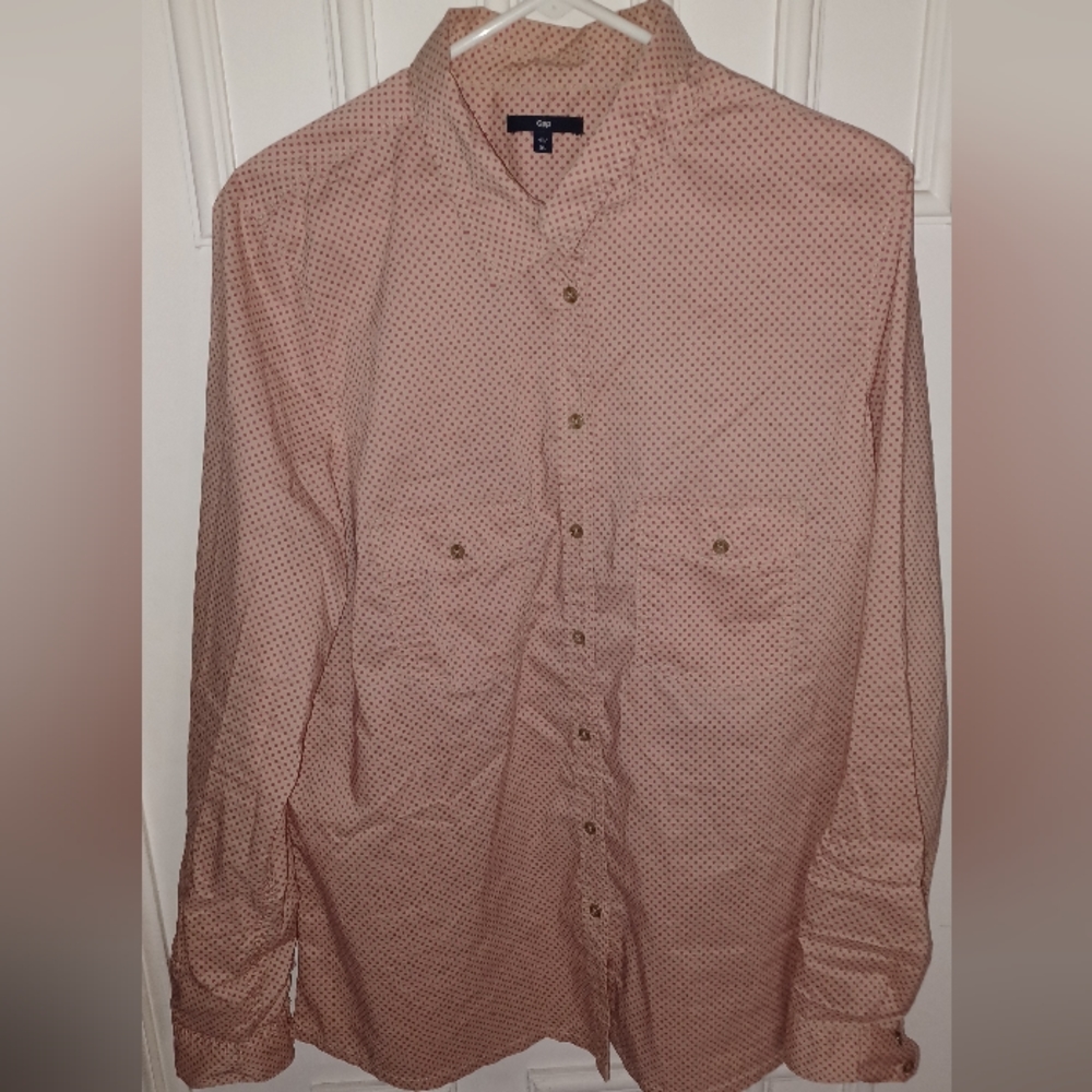 GAP Button Up Slim Fit Long Sleeve Shirt Pink Valentine's Red Dot + FREE Gift ❤️